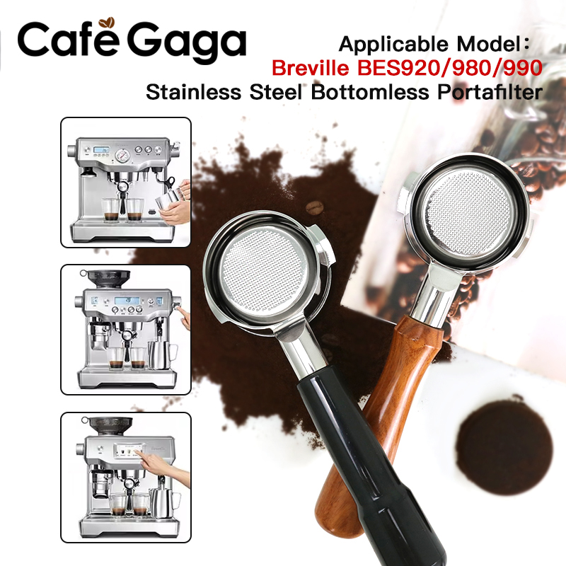 Portafilter 58Mm - เบวิลล์แท่งสแตนเลสสตีลแบบไม่มีช่องก้นและลึก9ซีรีส์สำหรับ BES920 Breville 990 980กาแฟเปลือยที่จับของตกแต่งคาเฟ่
