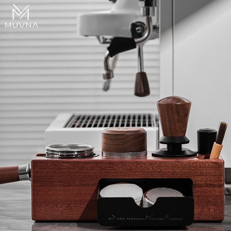 Portafilter 58Mm - แท่นวางแทมเปอร์กาแฟ MUVNA ทำจากไม้ สำหรับพอร์ทาฟิลเตอร์ขนาด 51-58 มม.
